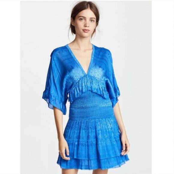 IRO Stacy Blue Jacquard Smocked Mini Dress - Picture 1 of 10